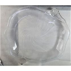 2)  FROSTED  SWIRL GLASS PLATTER,  APPROX. 14"