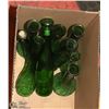 Image 1 : BOX OF GREEN GLASS DECANTERS AND MORE