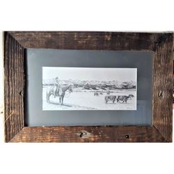 11)  RUSTIC FRAMED UNDER GLASS "RIDING