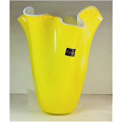 1)  HAND BLOWN YELLOW AND WHITE GLASS