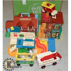 BOX OF ASSORTED VINTAGE FISHER PRICE TOYS