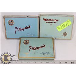 3 METAL CIGARETTE BOXS (2 PLAYER & 1 WINCHESTER)