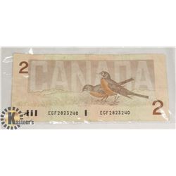 1986 CANADIAN $ 2 DOLLAR BILL