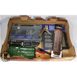 FLAT WITH DRILL BITS, SANDPAPER, KNIVES, AND MUCH