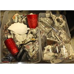 TWO TOTES OF VARIOUS EVENT VASES AND JUGS