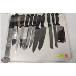 TRAY OF KITCHEN KNIVES & CLEAVER