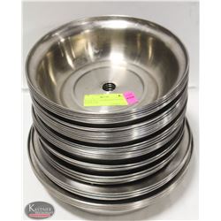 STACK OF 17 ASSORTED S/S PLATE COVER LIDS