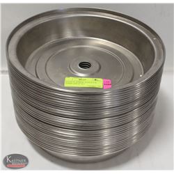 STACK OF APPROX. 30 S/S PLATE COVER LIDS 10" X 2"