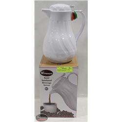 NEW WINCO 42 OZ WHITE SWIRL THERMAL BEVERAGE