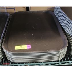 STACK OF 11 RUBBER-LINED EATERY SERVING TRAYS