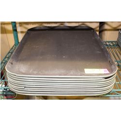 STACK OF 9 RUBBER-LINED EATERY SERVING TRAYS