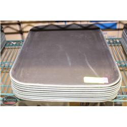 STACK OF 9 RUBBER-LINED EATERY SERVING TRAYS