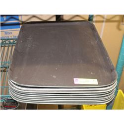 STACK OF 9 RUBBER-LINED EATERY SERVING TRAYS