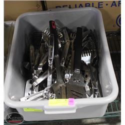 BUS PAN OF ASSORTED STAINLESS STEEL KITCHEN