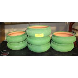 GROUP OF 7 SHALLOW GREEN POTS