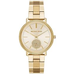 NEW MICHAEL KORS GOLD TONE CRYSTAL SUBDIAL MSRP $516