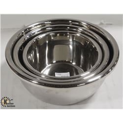3 NEW PROGRADE STAINLESS STEEL MIXING BOWLS