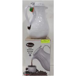 NEW WINCO 64 OZ WHITE SWIRL THERMAL BEVERAGE