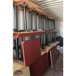 LARGE LOT OF 19 RED VENEER  RESTAURANT TABLES