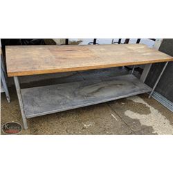 8' BUTCHER BLOCK TABLE W/ UNDERSHELF * AS IS