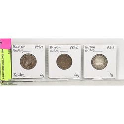 3- BRITISH SHILLINGS 1800'S
