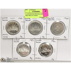 5 -CANADA SILVER DOLLARS 1962-1966, EF CAMEO