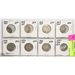 8 CDN QUARTERS 1902-1937