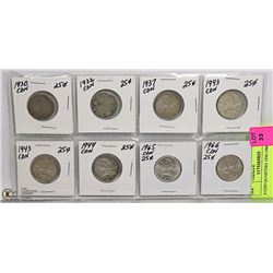 8 CDN QUARTERS 1930-1966