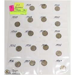 19 U.S. BUFFALO NICKELS 1928-1937
