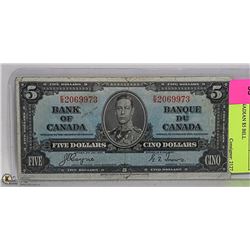 1937 CANADIAN $5 BILL
