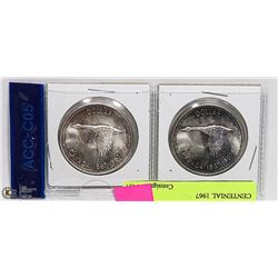 TWO 1967 CENTENNIAL CANADIAN SILVER DOLLARS