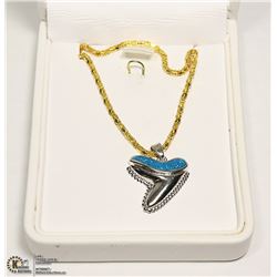 SILVER BLUE IMITATION OPAL TURTLE CROCODILE TOOTH.