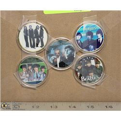 5 BEATLES COINS IN PLASTIC CASES