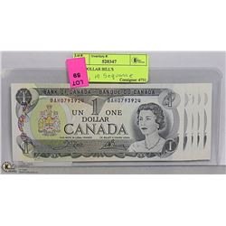 LOT OF FVE 1973 DOLLAR BILLS