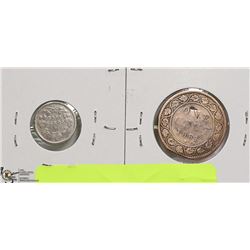 1881 H VICTORIA LARGE CENT, 1891 P2 VICTORIA 5CENT