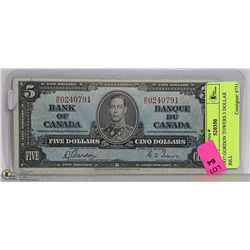 1937 GORDON TOWERS 5 DOLLAR BILL