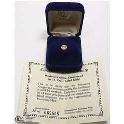 14 KARAT SOLID GOLD MINI KRUGERRAND WITH COA