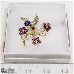 RHINESTONE & ENAMELED HUMMINGBIRD BROOCH
