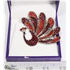 Image 1 : RED RHINESTONE PEACOCK BROOCH