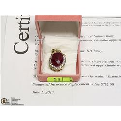 BEAUTIFUL  RUBY (6 CARATS) & WHITE TOPAZ PENDANT