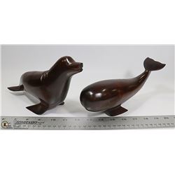 HANDCARVED WOOD SEAL AND WHALE