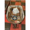 Image 1 : WHEEL BARROW WITH ASSORTED LAWN ORNAMENTS