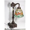 Image 1 : STAINED GLASS TABLE LAMP. GREEN, ORANGE AND TAUPE