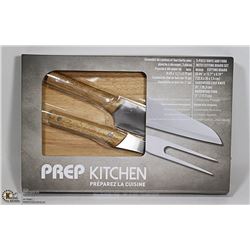 NEW 3-PIECE KNIFE AND FORK WITH CUTTING BOARD
