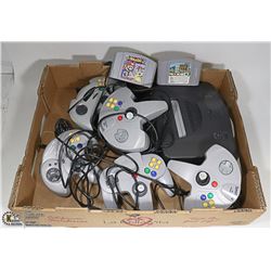 BOX OF NINTENDO CONSOLE WITH 5 CONTROLLERS &