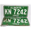 Image 1 : PAIR OF 1962 ALBERTA LICENSE PLATES