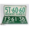 Image 1 : SINGLE 1967 AND 1968 ALBERTA LICENSE PLATES
