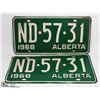 Image 1 : PAIR OF 1968 ALBERTA LICENSE PLATES