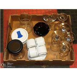 FLAT OF MIXED WARES - 4 CAPPUCCINO CUPS, 2 MARTINI
