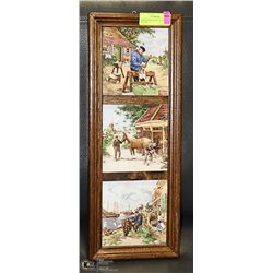 THREE DUTCH SCENE TILES FRAMED PICTURE